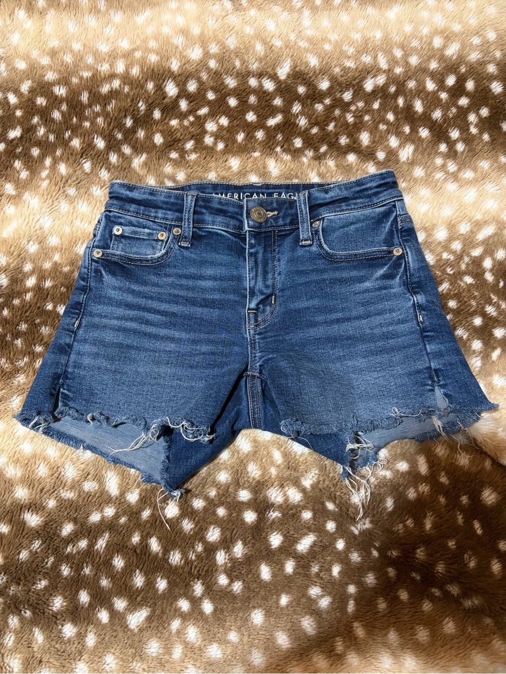 American Eagle Outfitters Dark Blue Distressed Denim Shorts